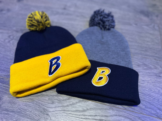 Bombers Gold/Navy Beanie with Removable Pom